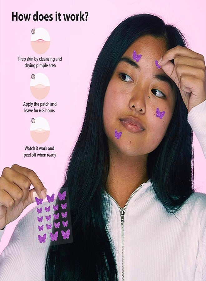 Frilliance Purple Butterfly Shaped Power Boost Salicylic & Hydrocolloid Acne Pimple Patches for Zits and Blemishes (18 Count, 2 Sizes), Vegan and Cruelty Free - Image 2